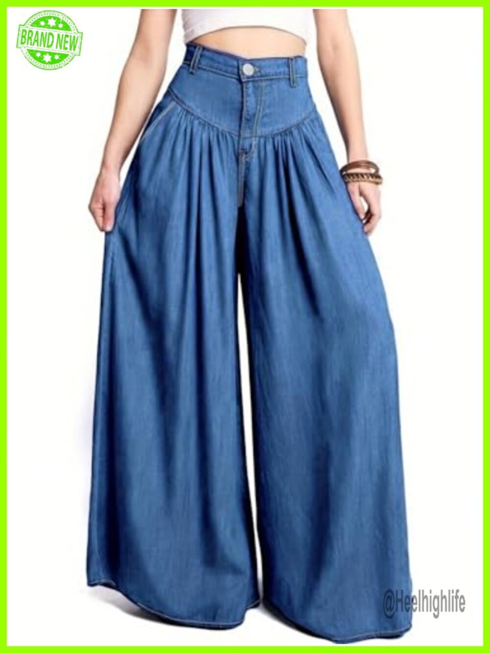 Pleated Wide Leg Jeans High Waisted Flowy Palazzo Loose Denim Pants